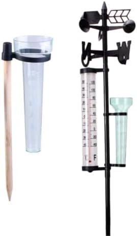 2 Sets Outdoor Weather Measuring Instrument Kit with Rain Gauge and Wind Direction Meter, Plastic Material, Classical Ornamental Style for Garden Decoration and Farm Planting
