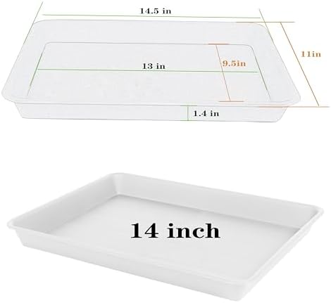 VUWEZ Plant Growing Trays 4 Pack, Plant Tray, 14.5"x11", Heavy Sturdy Plastic Plant Saucer Seed Trays, Seedling Starter Tray, Plant Drip Trays for Indoors, Seed Starter Growing Tray (Creamy White)