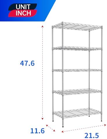PayLessHere Shelf Metal Shelf Wire Shelving NSF Certified 5 Tier Adjustable Shelf Versatile Storage Solution Steel Organizer Wire Rack Easy Assembly, Chrome