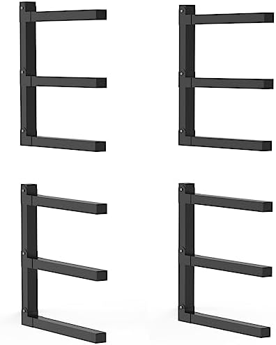 Lumber Storage Metal Rack, 3-Level Wall-Mounted Organizer and Wood Rack, Indoor & Outdoor Storage Solution for Workshop or Garage - 2 Pack
