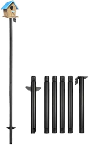 Bird Feeder Pole Heavy Duty 93.5" Tall, Rustproof Metal Birdhouse Pole with Barbed Spike, Tool-Free Threaded Assembly & Adjustable Height 32"-93.5" for Outdoor Birdhouse or Feeder