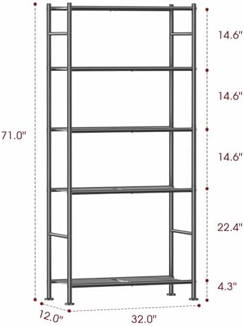 Sakugi Storage Shelves - 5 Tier Shelf Organizer, Sturdy Metal Garage Shelving with Adjustable Leveling Feet, Space-Saving Shelves Organizer for Pantry, Laundry, Kitchen (32" x 12" x 71", Black)