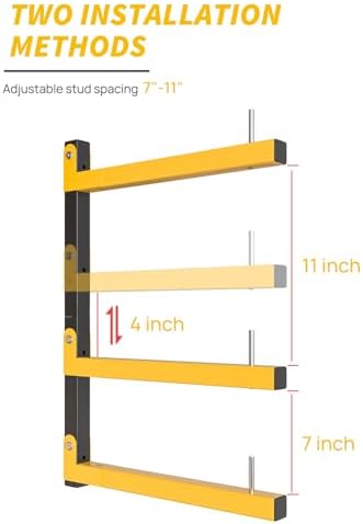 Lumber Rack Wall Mount Storage Racks Folding Wood Organizer Heavy Duty Shelf Brackets With 9-Level 1080 Lbs Capacity Yellow Metal Utility Racks Garage Wall Shelving for Indoor and Outdoor Use (6 Pack)