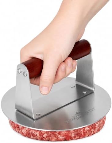 XUDAKAIXIN Stainless Steel Smash Burger Press 6.3",Hamburger Smasher Tool,BBQ Griddle Accessories for Hamburger, Steak, Meat,Perfect for Blackstone, Camp Chef, & Indoor Griddles (Round)