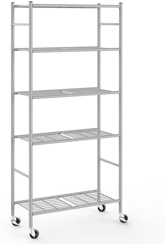 Sakugi 5-Tier Storage Shelves 33.1" x12.6' x73.5 Silver with Wheels