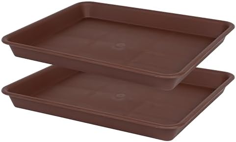 VUWEZ Rectangle Plant Tray, Plant Drip Tray, Plant Pot Saucers, Plant Germination Trays, Plant Saucers, 14.5'' x 11'' x 1.5'' (2 pack), Chocolate