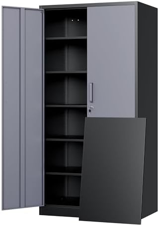 Yizosh Metal Storage Cabinet with Locking Doors and 5 Adjustable Shelves, 72" Garage Storage Cabinet Steel Lockable for Office,Home,Garage