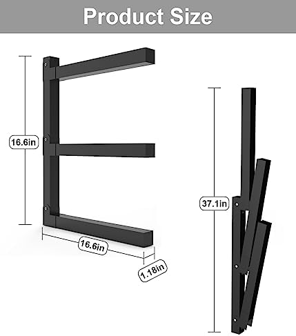 Lumber Storage Metal Rack, 3-Level Wall-Mounted Organizer and Wood Rack, Indoor & Outdoor Storage Solution for Workshop or Garage - 1 Pack