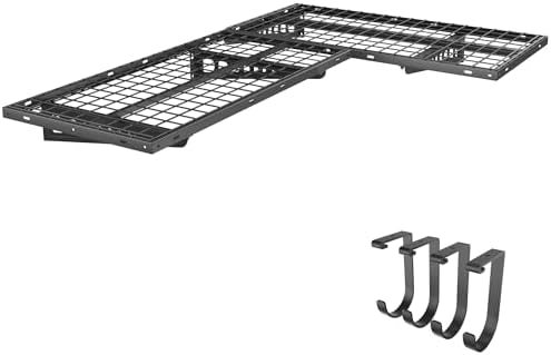 FLEXIMOUNTS 2 Pack 2x4ft Corner Wall Shelving with 4 Hooks, Black