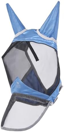 Harrison Howard CareMaster Pro Luminous Horse Fly Mask Large Eye Space Long Nose with Ears UV Protection for Horse Royal Blue XL Extra Full