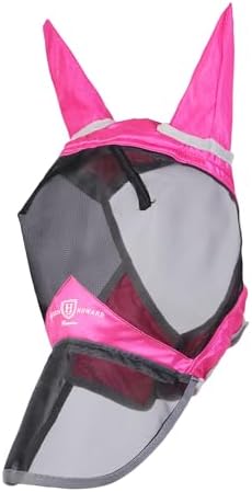 Harrison Howard CareMaster Pro Luminous Horse Fly Mask Large Eye Space Long Nose with Ears UV Protection for Horse Flamingo XL Extra Full