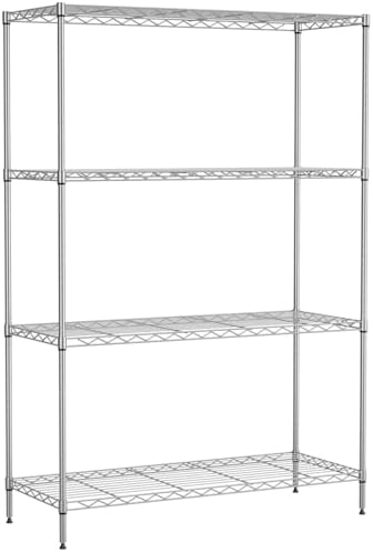 PayLessHere 4 Tier Shelving Unit 13.4" D×35" W×53.7" H Metal Shelving Standing Storage Shelf with 4 Steel Frame Adjustable Layer Racks Metal Commercial Shelf for Kitchen, Garage (Chrome)