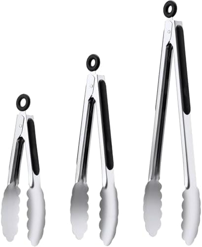 7/9/12 Inch Kitchen Tongs Set, Stainless Steel Cooking Tongs (7"+9"+12")