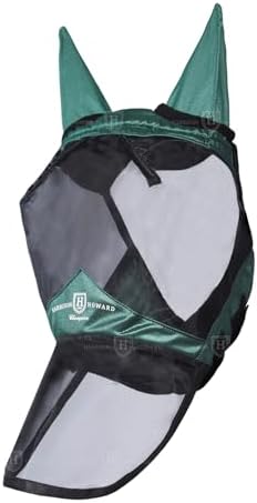 Harrison Howard Pro Luminous Horse Full Face Fly Mask Large Eye Space Long Nose with Ears UV Protection for Horse Hunter Green L