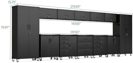 12-Piece Heavy Duty Steel Garage Cabinet System | All-in-One Modular Garage Cabinet Set for Ultimate Workshop Organization | Easy Assembly Garage Storage Cabinets & Tool Bench (Black)