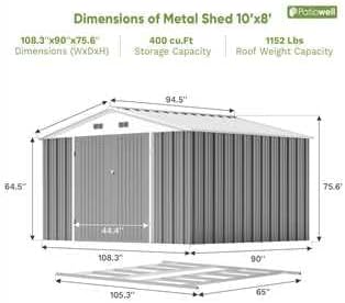 Patiowell 10x8 FT Outdoor Storage Shed with Floor Frame, Grey