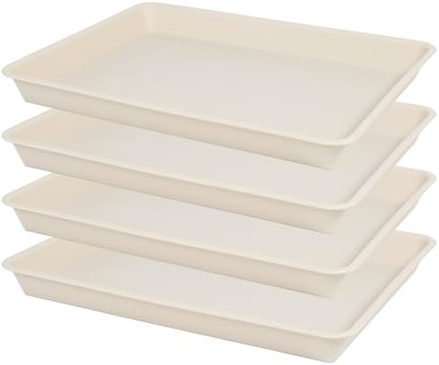 VUWEZ Rectangle Plant Tray, Plant Drip Tray, Plant Pot Saucers, Plant Germination Trays, Plant Saucers, 14.5'' x 11'' x 1.5'' (4 pack), Beige