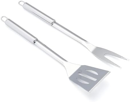 Amazon Basics 4-Piece Stainless Steel BBQ Grilling Tool Set with Carry Bag, Rust-Resistant, Dishwasher Safe