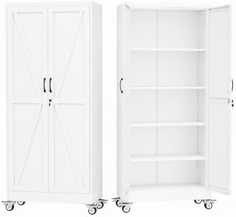 GAIOUS 71" Tall Metal Storage Cabinet with Lock and Wheels, Office Cabinet