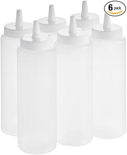 Clear Plastic Wide Mouth Squeeze Bottles, 8 oz, BPA Free, Polypropylene, Round Shape, 6 Pack, 7 Inches Height, Dishwasher Safe