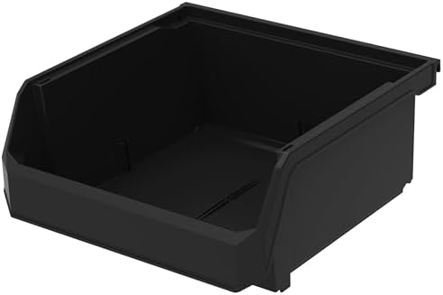 ReadySpace Medium-Wide Stackable Plastic Storage Bins, 4-Pack, Black