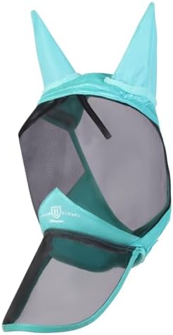 Harrison Howard CareMaster Pro Luminous Horse Fly Mask Large Eye Space Long Nose with Ears UV Protection for Horse Summer Mint Full Size