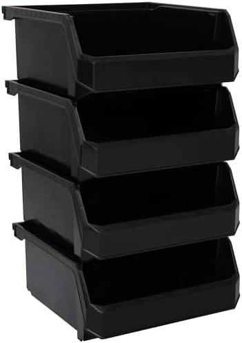 ReadySpace Medium-Wide Stackable Plastic Storage Bins, 4-Pack, Black