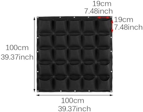 WFIST Vertical Hanging Planter Bag, Breathable Felt Wall Garden Planter with Metal Grommets, Indoor/Outdoor Space-Saving Herb & Flower Growing Pouch (25-Pocket)
