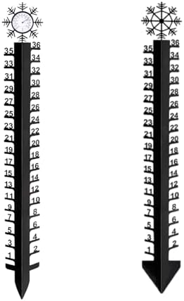 36in Snow Gauge with Temperature Meter Winter Snowflake Metal Ruler Snowfalls Gauge Snow Measuring Stick for Yard Measuring Stick