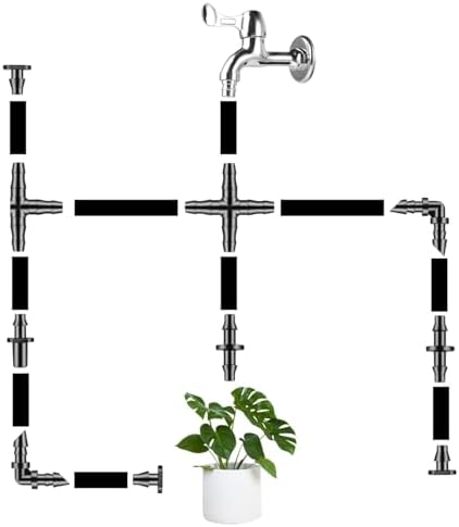 Unoutur 600 Pcs Barbed Connectors Drip Irrigation Fittings Kit, 1/4" Drip Irrigation Kit for Garden Flower Pot Greenhouse Lawn (Straight Barbs,Single Barbs,Tees,Elbows,End Plug,4-Way Coupling)