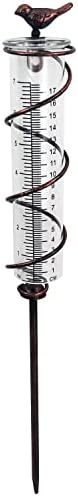 JOYBee 7inch Capacity Glass Spiral Rain Gauge,Cast Iron Bird Hanging Rain Gauge,Garden Rain Water Meter Measuring with Metal Frame,Decoration for Outdoor Garden Lawn Backyard