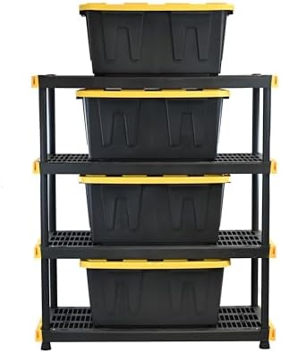 CX Heavy Duty 4-Tier Garage Storage Shelves + 4-pack 27-Gallon Bins & Lids