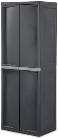 Sterilite 4 Shelf Cabinet, Lockable Utility Storage, Gray, 2-Pack