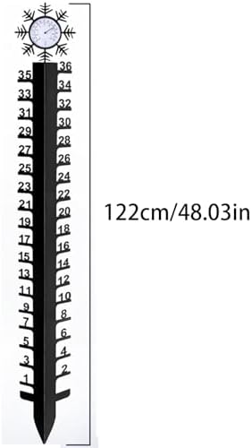 36in Snow Gauge with Temperature Meter Winter Snowflake Metal Ruler Snowfalls Gauge Snow Measuring Stick for Yard Measuring Stick