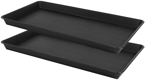 VUWEZ 2 Pack Plant Saucer Tray Rectangular, Plant Growing Nursery Trays, Heavy Sturdy Seed Starting Trays, Plants Starter Saucers for Indoors No Holes, Seed Starter Growing Tray (17.5"x10.6", Black)