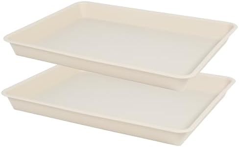 VUWEZ Rectangle Plant Tray, Plant Drip Tray, Plant Pot Saucers, Plant Germination Trays, Plant Saucers, 11'' x 9'' x 1.2'' (2 pack), Beige