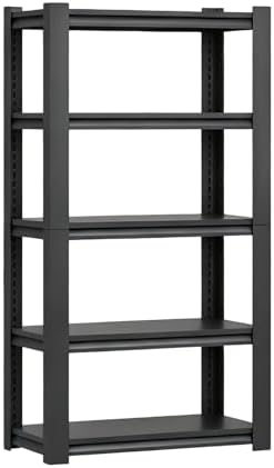 SAWJEC 5-Tier Metal Shelving, 62" H x 28" W x 12" D Black Storage Shelves