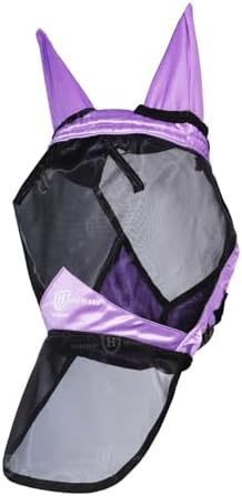 Harrison Howard Pro Luminous Horse Full Face Fly Mask Large Eye Space Long Nose with Ears UV Protection for Horse Gentle Lavendar S