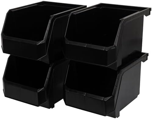 ReadySpace Medium-Tall Stackable Plastic Storage Bins, 4-Pack, Black
