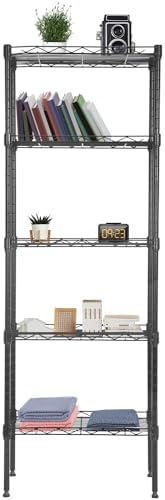 PayLessHere 5-Tier Adjustable Wire Shelf 12" W x 17" D x 48" H Max Load 750 lbs, Easy Assembly, Versatile Storage Solution, Durable and Stable for Home and Office,Black