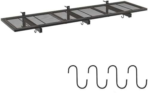 Garage Wall Shelf, Heavy Duty Garage Shelving, 46"X 12.5" Wall Mounted Shelves, Metal Floating Storage Rack with 4 Hooks, Utility Organizer Max Load 160 LBS for Laundry Room, Basement, Workshop