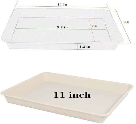 VUWEZ Rectangle Plant Tray, Plant Drip Tray, Plant Pot Saucers, Plant Germination Trays, Plant Saucers, 11'' x 9'' x 1.2'' (2 pack), Beige