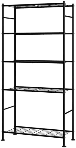 Sakugi Storage Shelves - 5 Tier Shelf Organizer, Sturdy Metal Garage Shelving with Adjustable Leveling Feet, Space-Saving Shelves Organizer for Pantry, Laundry, Kitchen (32" x 12" x 71", Black)