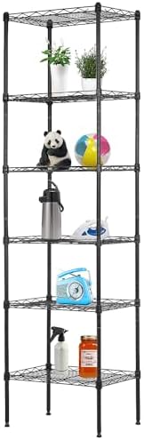 PayLessHere | 6-Tier Wire Shelf | 17"x12"x64" | Black | Adjustable Racks | Heavy-Duty Storage Shelves, Holds Upto 600 lbs | Rust-Resistant, No-Tool Assembly | for Home, Garage Shelving