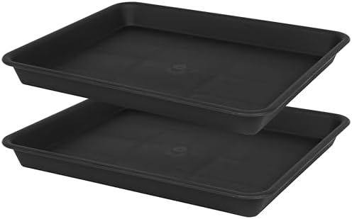 VUWEZ Plant Growing Trays 2 Pack, Plant Tray, 14.5"x11", Heavy Sturdy Plastic Plants Saucer, Seedling Starter Trays, Seed Starter Growing Tray (Black)