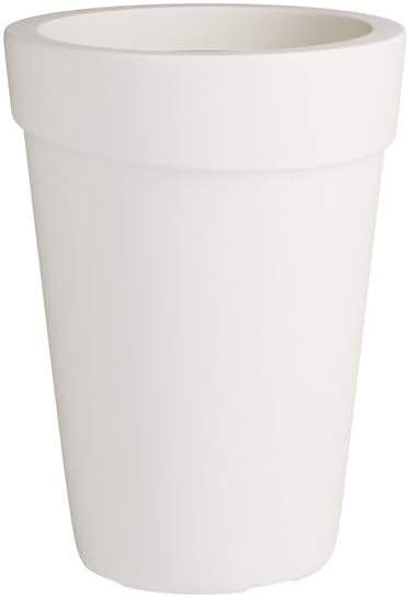 Cole Round Planter, 21 5/8 x 27 1/2 Inches, White Polyethylene, UV-Resistant, Stackable, Indoor Outdoor Use, 18 Gallon Capacity