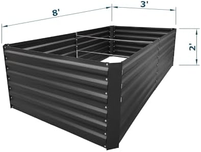 8x3x2FT Black Metal Raised Garden Bed Kit, Galvanized Outdoor Planter Box for Vegetables, Flowers, Herbs, Succulents and More