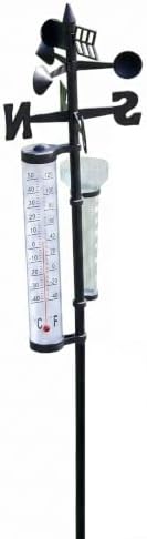 3 in 1 Outdoor Weather Station Garden Thermometer Rain Wind Indicator with Fahrenheit Celsius Display Stake for Yard Courtyard.