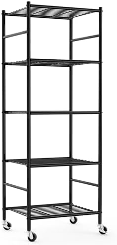Sakugi 5-Tier Storage Shelves 18.1x12.6x58.7 Black with Wheels