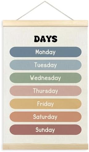 TLESKE Boho Classroom Days of the Week Poster Hanger Frame, Homeschool Hanging Wall Art Decor for Toddlers Kids Room Nursery Playroom, Preschool Prek Learning Educational Poster Print Banner, 16x24